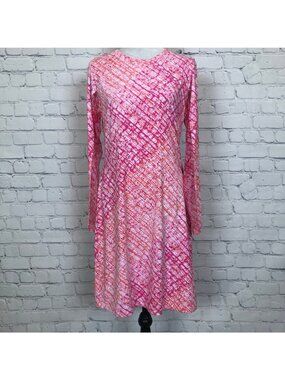 NWT IBKUL Long Sleeve Crew Neck Dress Size M Pink Print UPF 50